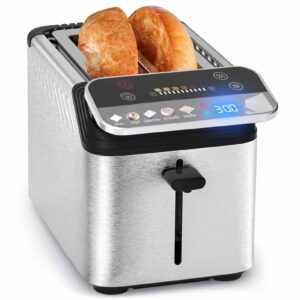 WHALL 2 Slice Toaster, Touch Screen Toasters with Projection Display, wide slots, Bagle / Reheat/Defrost Stainless Steel