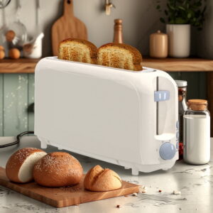 Slim 2-Slice Toaster, 10" Long Slot,6 Shade Settings with Cancel, Reheat & Defrost, Auto Shut off, Removable Crumb Tray，White
