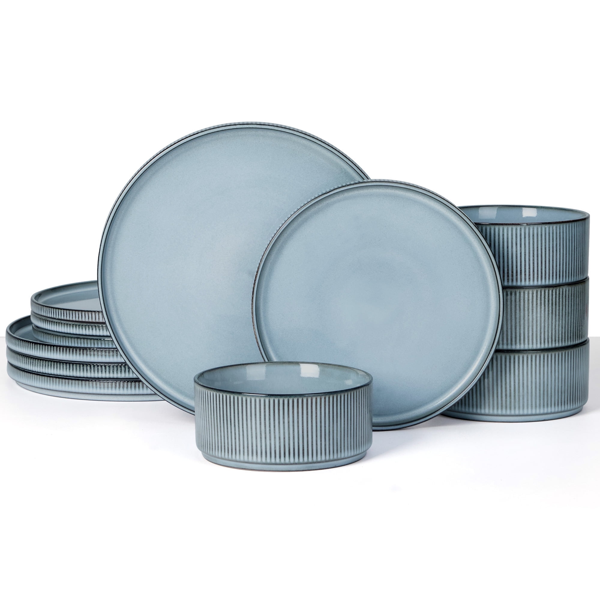 Vesteel 12 Pieces Dinnerware Set for 4, Premium Stoneware Ribbed Dishes, Chip & Scratch Resistant Plates and Bowls Set for Home Restaurant, Microwave and Dishwasher Safe - Speckled White - Image 10