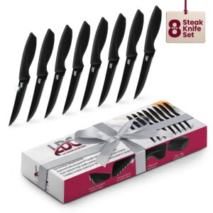 Lux Decor Collection Knives Set Stainless Steel - Serrated Kitchen Steak Knives Set of 8 Pieces Dinner Knives Set - Steak Knives Set Dishwasher Safe