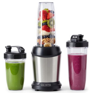 EDX 1L Stainless Steel Blender 800W 120V 60Hz Silver with 3 PCTG Cups(1L/0.7L/0.5L), 1 Travel Lid, 2 Storage Lids & 1 Blending Blade