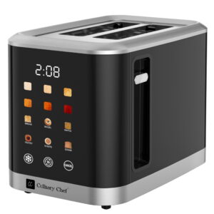 Culinary Chef Touch Screen Toaster 2 Slice, Smart Bagel Toaster with LCD Display, Stainless Steel Digital Toaster with Extra Wide Slots, 6 Bread Types & Shade Settings