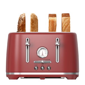 LONGDEEM 4 Slice Toaster - 6 Browning Options, Wide Slots, High Lift Lever, Dual Controls - Red