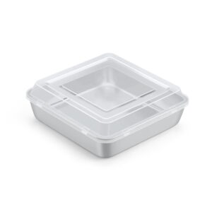 Walchoice 9 x 9 inch Baking Pan with Lid, Stainless Steel Square Cake Pans with Covers, Deep Bakeware for Lasagna Brownie, Silver