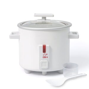 Small Rice Cooker, 1.5 Quart Mini Non-Stick Coated Insert Food Steamer and Dishwasher-Safe Glass Lid and Pot, White