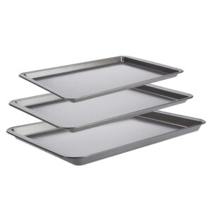 GoodCook PRO Nonstick Steel 3pc Baking Sheet Set , 17" x 11", 15" x 10" and 9" x 13", Gray